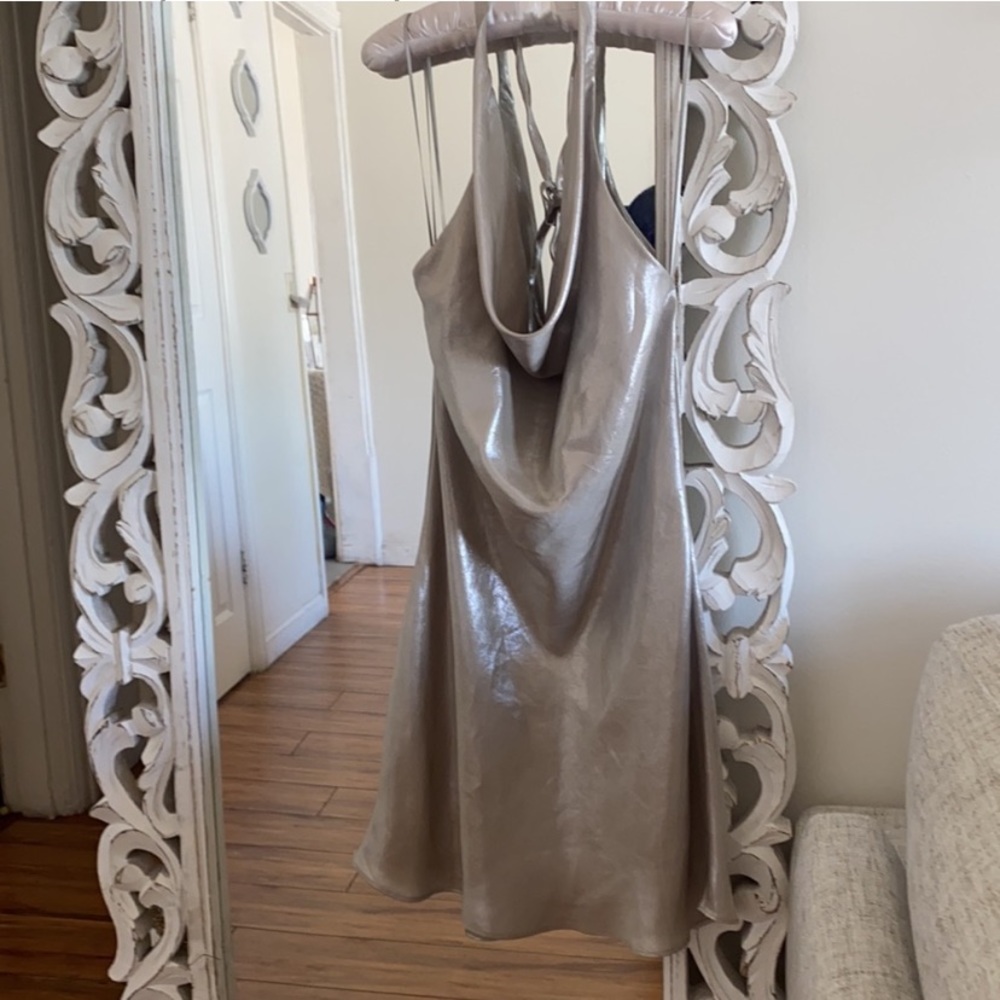 🪞 NEW zara front plunge cowl neck tie up halter classic backless dress